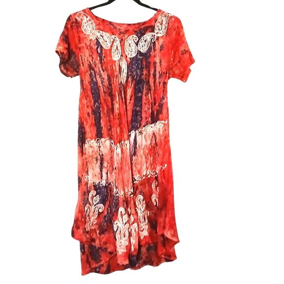 Sakkas Dresses & Skirts - Sakkas Midi Dress Women Medium Short Sleeve Hilo Embroider Paisley Tie Dye Flowy